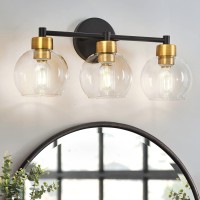 Diniluse Black And Gold Bathroom Light Fixtures 3 Lights Bathroom Vanity Light Round Vanity Lights With Clear Globe Glass Shade