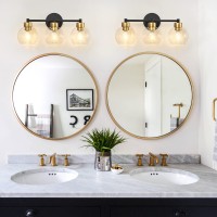 Diniluse Black And Gold Bathroom Light Fixtures 3 Lights Bathroom Vanity Light Round Vanity Lights With Clear Globe Glass Shade