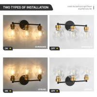 Diniluse Black And Gold Bathroom Light Fixtures 3 Lights Bathroom Vanity Light Round Vanity Lights With Clear Globe Glass Shade