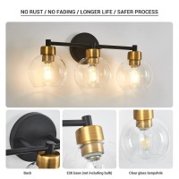 Diniluse Black And Gold Bathroom Light Fixtures 3 Lights Bathroom Vanity Light Round Vanity Lights With Clear Globe Glass Shade