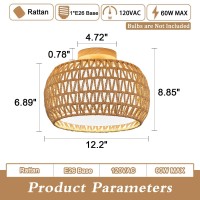 Buxvrcs Rattan Ceiling Light Fixtures Handwoven Boho Flush Mount Ceiling Light Handmade Rattan Light Fixtures Ceiling Mount W