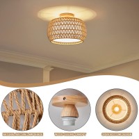 Buxvrcs Rattan Ceiling Light Fixtures Handwoven Boho Flush Mount Ceiling Light Handmade Rattan Light Fixtures Ceiling Mount W