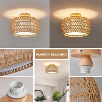 Buxvrcs Rattan Ceiling Light Fixtures Handwoven Boho Flush Mount Ceiling Light Handmade Rattan Light Fixtures Ceiling Mount W