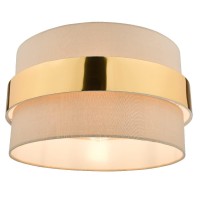 Taupe Cotton & Gold Metallic Band Vintage Easy Fit Drum Pendant Shade | 38Cm Diameter (15