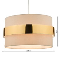 Taupe Cotton & Gold Metallic Band Vintage Easy Fit Drum Pendant Shade | 38Cm Diameter (15