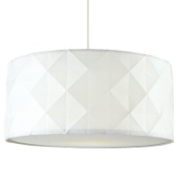 White Cotton Faceted Geometric Retro Easy Fit Drum Pendant Shade With Diffuser | 40Cm Diameter (16