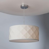 White Cotton Faceted Geometric Retro Easy Fit Drum Pendant Shade With Diffuser | 40Cm Diameter (16