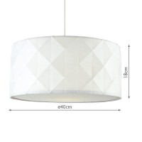 White Cotton Faceted Geometric Retro Easy Fit Drum Pendant Shade With Diffuser | 40Cm Diameter (16