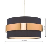 Navy Blue Cotton & Copper Metallic Band Vintage Easy Fit Drum Pendant Shade | 38Cm Diameter (15