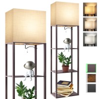 Runtop Plus - Floor Lamp With Shelves, Wide Shelf Lamp, Shelf Floor Lamp With 15W Led Bulb, 3 Colors Temperature, Memory Function, Large Display Storage, Standing Lamps For Living Room, Bedroom, Wood