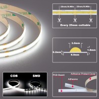 Yunbo 12V Cob Led Strip Lights Daylight White 5000K 480Ledm Super Bright 4000Lm Cri 93 164Ft5M Dotless High Density Cuttable