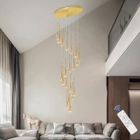 Ykolupty 138 Long Spiral Crystal Chandeliers 20Lights Gold Bubble Raindrop Crystal Pendant Chandelier Staircase Slanted Ceili