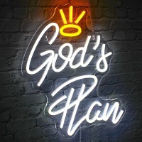 Wlhope Gods Plan Neon Sign White Led Neon Signs For Wall Decor God Neon Signs Usb Powered Letter Neon Light Signs For Bedroom