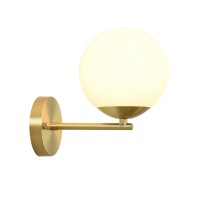 Kco Lighting Mid Century Modern Glass Wall Sconce Vintage Brushed Gold Globe Wall Light Frosted White Glass Ball Wall Mounted Light Minimalist Bathroom Wall Lamp