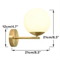 Kco Lighting Mid Century Modern Glass Wall Sconce Vintage Brushed Gold Globe Wall Light Frosted White Glass Ball Wall Mounted Light Minimalist Bathroom Wall Lamp