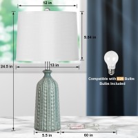 Junnai Green Ceramic Table Lamp 245 3Way Dimmable Nightstand Lamp With White Drum Lamp Shade Modern Bedside Lamp For Bedr