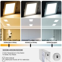 11 Inch 26W Square Led Recessed Light, 3 Color Temperature Selectable & Dimmable Lamp, 2200 Lumens Ultra Thin Led Canless Downlight Lighting With Junction Box For Living Room Kitchen Bedroom