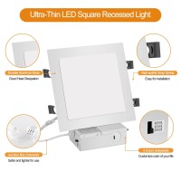 11 Inch 26W Square Led Recessed Light, 3 Color Temperature Selectable & Dimmable Lamp, 2200 Lumens Ultra Thin Led Canless Downlight Lighting With Junction Box For Living Room Kitchen Bedroom