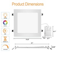 11 Inch 26W Square Led Recessed Light, 3 Color Temperature Selectable & Dimmable Lamp, 2200 Lumens Ultra Thin Led Canless Downlight Lighting With Junction Box For Living Room Kitchen Bedroom