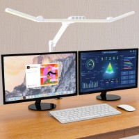 Micomlan Led Desk Lamp For Home Office, White Architect Desk Lamp With Clamp For Crafting, 24W Bright Rotatable Led Desk Light Stepless Dimming Tempering Wide Table Light With Atmosphere Lighting