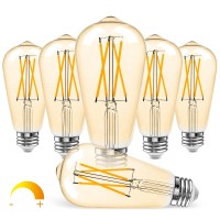 Ledmundo Vintage Light Bulbs Led Edison Bulb 60W Dimmable, 2300K Amber Warm, E26 Light Bulbs Medium Base, St19/58 Amber Glass Antique Style, Ul Listed, 7W 550Lm 95+Cri, Pack Of 6