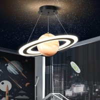 Modern Led Pendant Lights Children'S Room 40W Pendant Lamp Dimmable With Remote Control, Height Adjustable Hanging Lights For Dining Room Kitchen Island Hallway Restaura Orange Saturn Ring, 17.72In