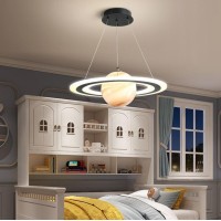 Modern Led Pendant Lights Children'S Room 40W Pendant Lamp Dimmable With Remote Control, Height Adjustable Hanging Lights For Dining Room Kitchen Island Hallway Restaura Orange Saturn Ring, 17.72In