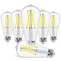 Ledmundo E26 Led Bulb 60 Watt, Edison Light Bulbs 4000K Daylight White, Medium Base, St19/58 Vintage Light Bulbs, Non Dimmable, Ul Listed, 7W 800Lm 95+Cri, Clear Glass, Pack Of 6