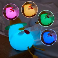 Cute Night Light, Colorful Lights Silicone Night Light Duck Shape Decorative Adjustable Brightness Mobile Phone Holder For Home (With Hat)