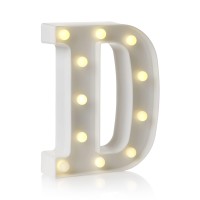 Auraglow Led Alphabet Letter & Number Light Sign Decorations, Lamp For Home Birthday Party Event, Night Lights, Battery Powered Letters And Numbers With Four Hour Timer (D)