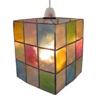 Multicoloured Capiz Shell Vintage Retro Easy Fit Rectangular Pendant Shade | 13Cm Wide (5