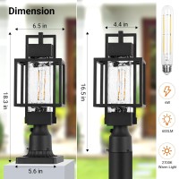 18 H Dusk To Dawn Outdoor Post Light Fixture Hardwired 120V Waterproof Aluminum Pole Light With Pier Mount Base Matte Black