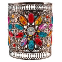 Antique Copper & Faceted Multicolour Acrylic Crystal Jewels Vintage Moroccan Easy Fit Cylinder Pendant Shade | 17Cm Diameter | None Electric Ceiling Lampshade | Fits Lampholder Types E14 E27 B15 B22