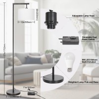 Boncoo Black Floor Lamp Dimmable Floor Lamp For Living Room Modern Standing Lamp With Adjustable Drum Shade Tall Reading Ligh