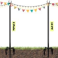 Sprimden 10Ft String Light Poles For Outdoors Outside Light Poles With 5Prong Base Suit For Garden Backyard Patio Outdoor