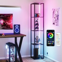 Jehiatek Rgb Floor Lamp With Shelves, Tall Standing Lamp For Living Room, Led Display Shelf For Collectibles, Modern Floor Lamp With Remote And App Control, 63.8 Inches, Black