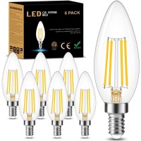 Cotanic E12 Base 3000K Led Light Bulbs Dimmable, Soft White Candelabra Led Bulbs 60W Equivalent, Candle Shape Type B Light Bulbs For Chandelier, Decorative Led Filament Clear Glass, 600Lm, 6 Pack