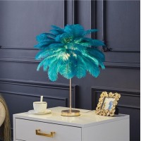 Creative Green Ostrich Feather Table Lamp Bedside Lamp Light Luxury And Elegant Lampshade Night Light Table Lighting For Living Room Bedroom Home Decoration, Plug-In