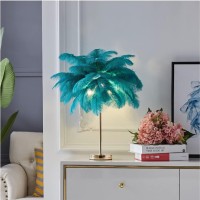 Creative Green Ostrich Feather Table Lamp Bedside Lamp Light Luxury And Elegant Lampshade Night Light Table Lighting For Living Room Bedroom Home Decoration, Plug-In