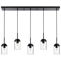 Melucee Kitchen Island Lighting Modern 5 Lights Linear Chandeliers For Dining Room Industrial Black Pendant Light Fixtures Ceil