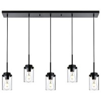 Melucee Kitchen Island Lighting Modern 5 Lights Linear Chandeliers For Dining Room Industrial Black Pendant Light Fixtures Ceil