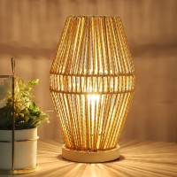 Capslpad Dimmable Boho Table Lamps For Bedroom Small Natural Woven Desk Lamp Rattan Bedside Lamp Basket Lantern Nightstand Lamp