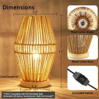 Capslpad Dimmable Boho Table Lamps For Bedroom Small Natural Woven Desk Lamp Rattan Bedside Lamp Basket Lantern Nightstand Lamp