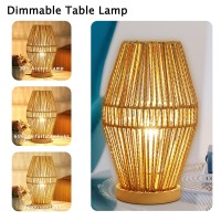 Capslpad Dimmable Boho Table Lamps For Bedroom Small Natural Woven Desk Lamp Rattan Bedside Lamp Basket Lantern Nightstand Lamp