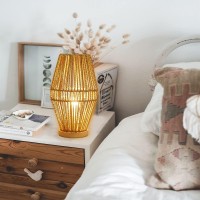 Capslpad Dimmable Boho Table Lamps For Bedroom Small Natural Woven Desk Lamp Rattan Bedside Lamp Basket Lantern Nightstand Lamp