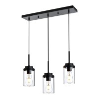 Melucee 3 Lights Linear Chandelier Black Finish Kitchen Pendant Lighting Over Island Dining Room Light Fixtures Ceiling Hanging