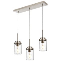 Melucee Kitchen Pendant Lighting Over Island 3 Lights Linear Chandelier Brushed Nickel Finish Dining Room Light Fixtures Ceiling