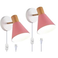 Plug In Wall Sconces Set Of 2 For Bedroom Living Room, Pink Dimmable Wall Sconce Light Plug In, Bedside Wall Lamps Adjustable Wall Light(Pink-1.8M Cord, 2 Pack)