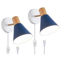 Clankin Wall Sconces Lighting Fixture Set Of 2, Rotatable Wall Mounted Bedside Reading Lamp For Industrial Bedroom Bathroom, Sink Light For Hallway Living Room (Blue-Pluginswitch, 2 Pack)