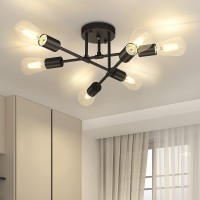 Asnxcju Modern Semi Flush Mount Ceiling Light 6Lights Black Sputnik Chandelier For Bedroom Lighting Industrial Kitchen Light